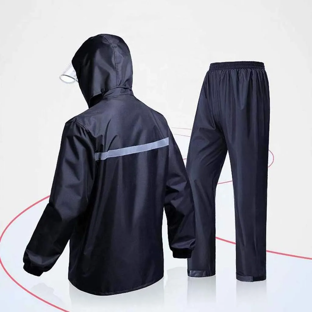 Men's Rain Suit Motorcycle Outdoor Camping Travel Golf Fishing Hiking Windproof and Breathable 2 Piece Raincoat Rainwear with Hood