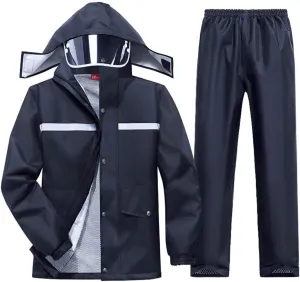 Men's Rain Suit Motorcycle Outdoor Camping Travel Golf Fishing Hiking Windproof and Breathable 2 Piece Raincoat Rainwear with Hood