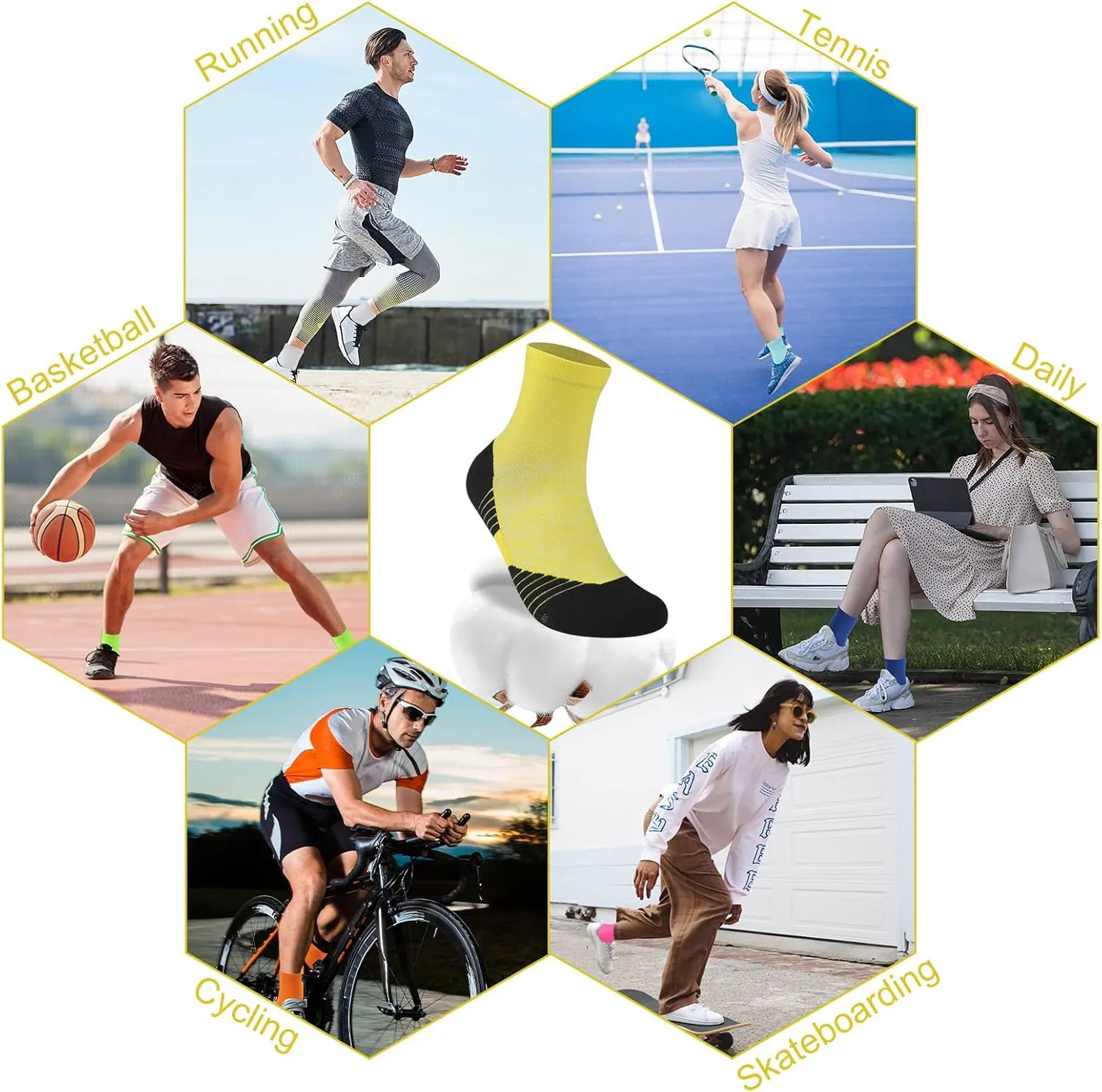 NIcool Cycling Socks For Men Women,Bright Crew Socks Running Socks Tennis Golf Athletic Socks For Youth