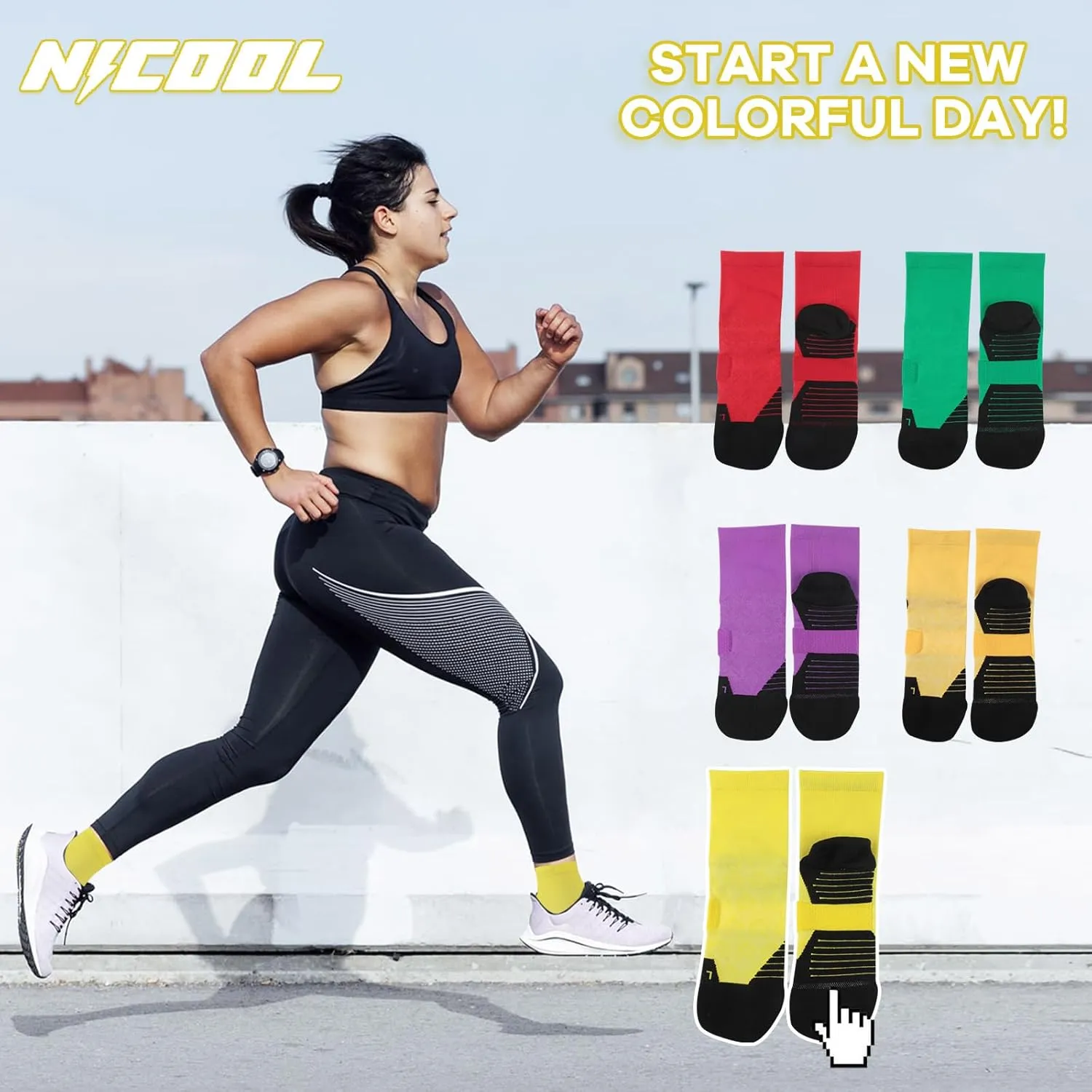 NIcool Cycling Socks For Men Women,Bright Crew Socks Running Socks Tennis Golf Athletic Socks For Youth
