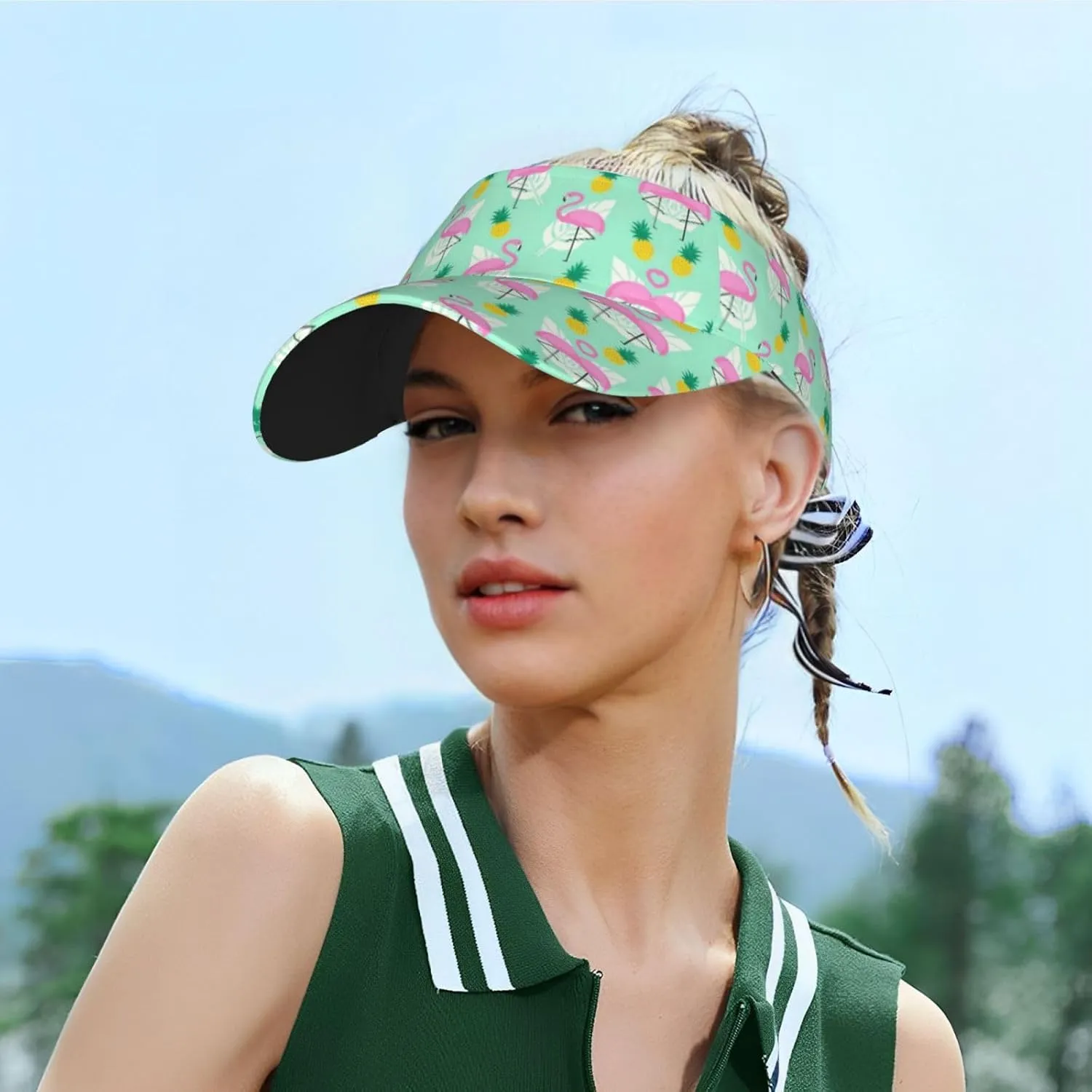 Pink Flamingo Pattern Sun Visor Hat Visor Adjustable Cap for Women and Men,Wide Brim Empty Top Baseball Sun Cap