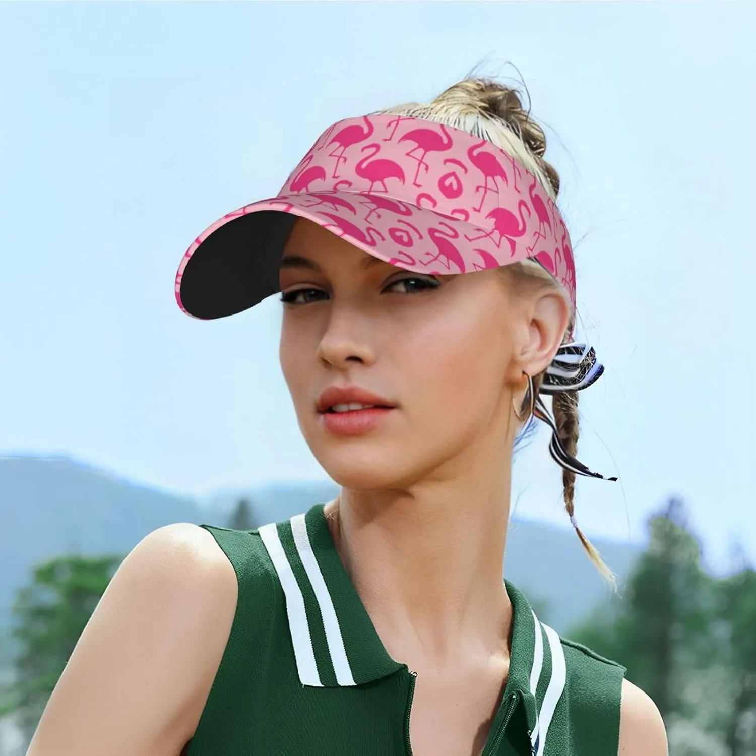 Pink Flamingo Pattern Sun Visor Hat Visor Adjustable Cap for Women and Men,Wide Brim Empty Top Baseball Sun Cap