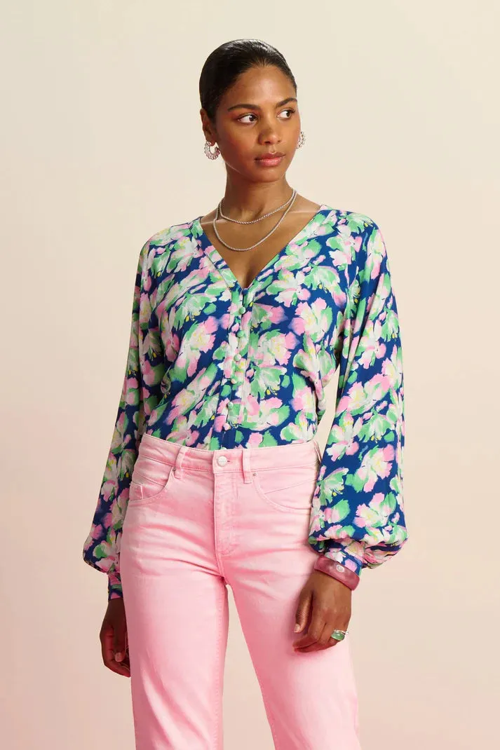 POM AMSTERDAM BLOUSE LILIES BLUE MULTICOLOUR