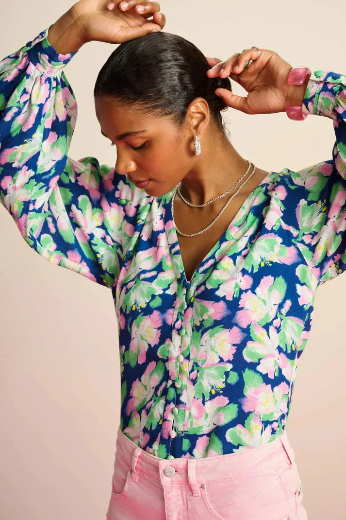POM AMSTERDAM BLOUSE LILIES BLUE MULTICOLOUR