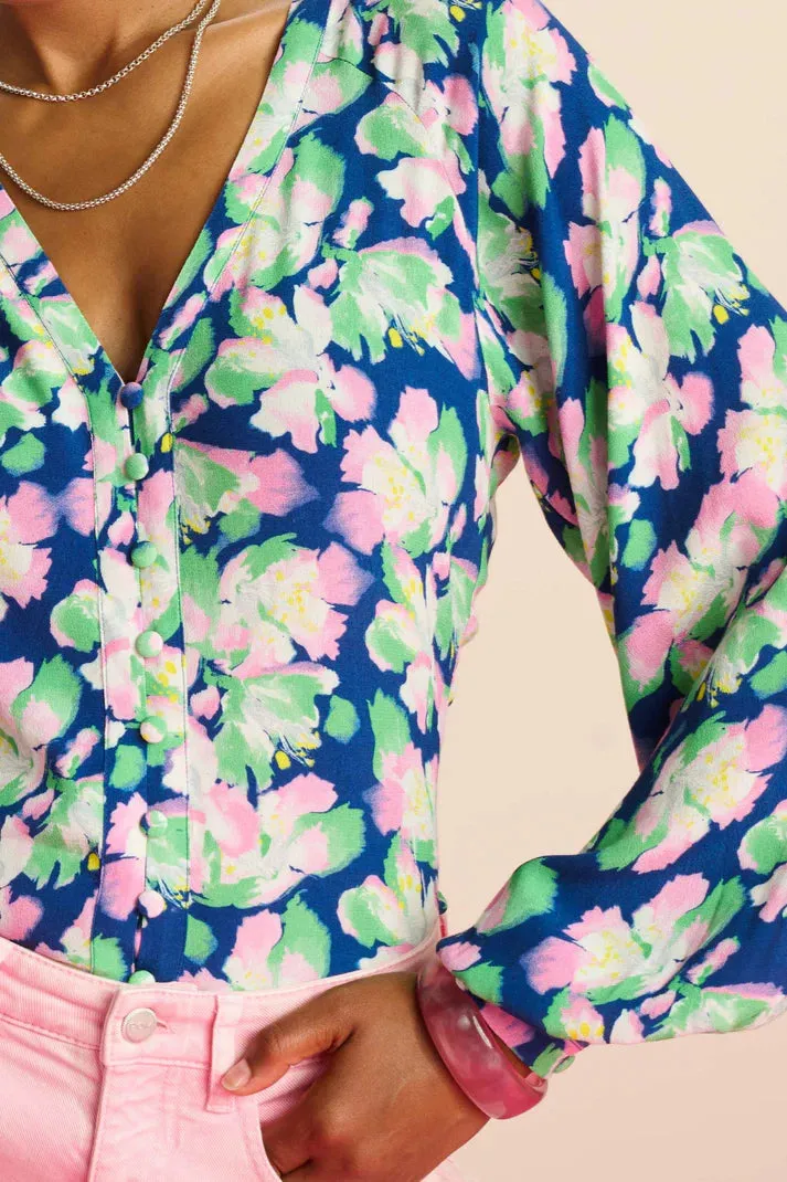 POM AMSTERDAM BLOUSE LILIES BLUE MULTICOLOUR