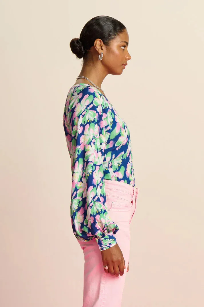 POM AMSTERDAM BLOUSE LILIES BLUE MULTICOLOUR