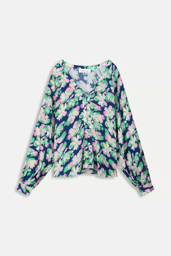 POM AMSTERDAM BLOUSE LILIES BLUE MULTICOLOUR