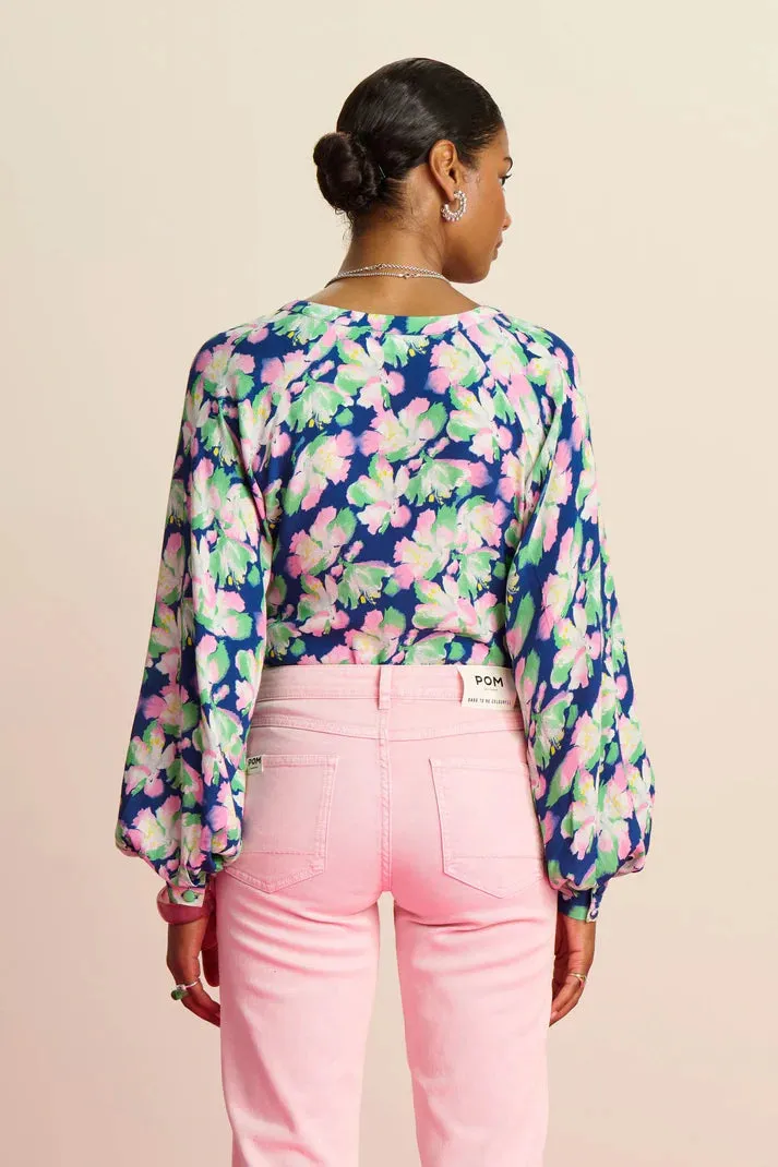 POM AMSTERDAM BLOUSE LILIES BLUE MULTICOLOUR