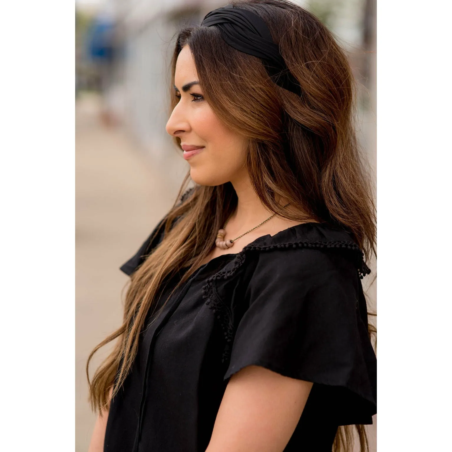 Pom Trim Flutter Sleeve Blouse