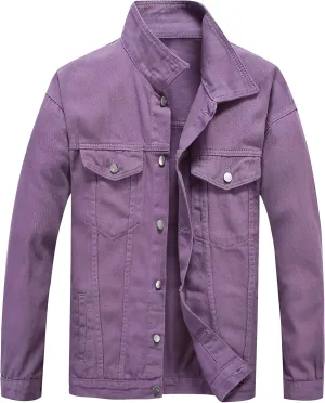 PRIJOUHE Mens Jean Jacket Casual Loose Fit Button Down Denim Trucker Jacket Coat With Multiple Colors