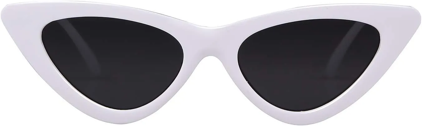 Retro Vintage Narrow Cat Eye Sunglasses Oval Mod Style Cobain Cateye Glasses - White