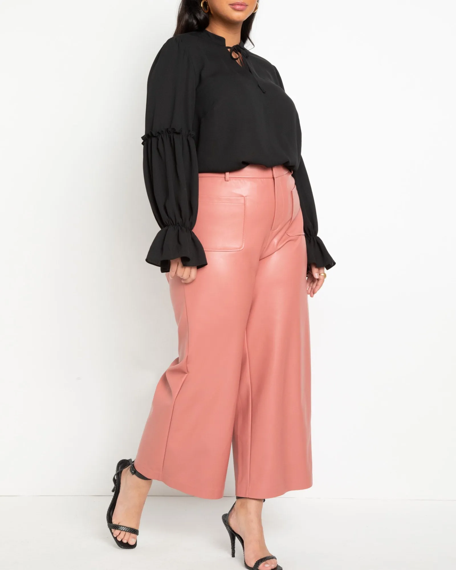 Ruffle Detail Blouse With Ties | Totally Black