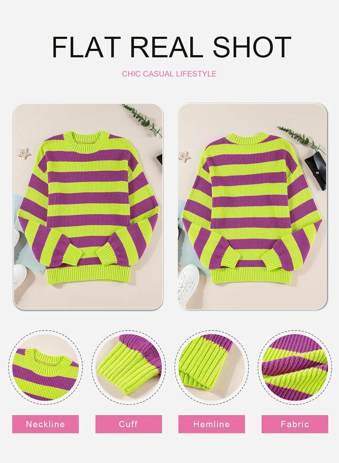SHEWIN Womens Sweaters 2025 Casual Long Sleeve Crewneck Color Block Striped Knit Lightweight Pullover Sweater Tops