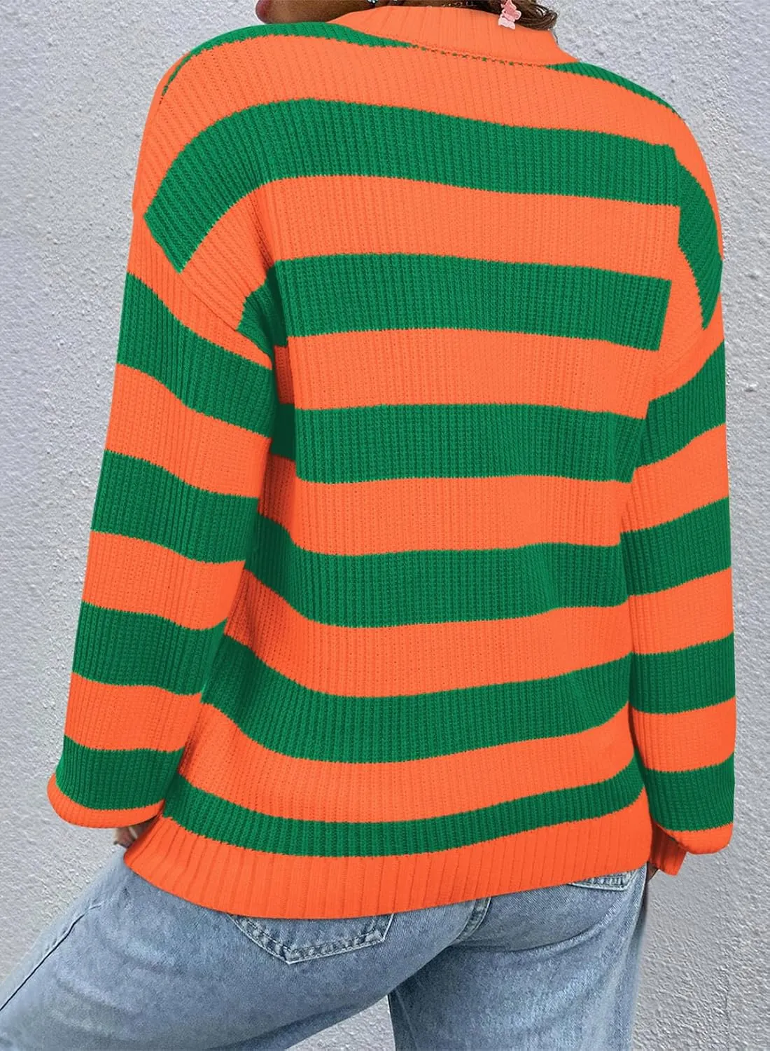SHEWIN Womens Sweaters 2025 Casual Long Sleeve Crewneck Color Block Striped Knit Lightweight Pullover Sweater Tops