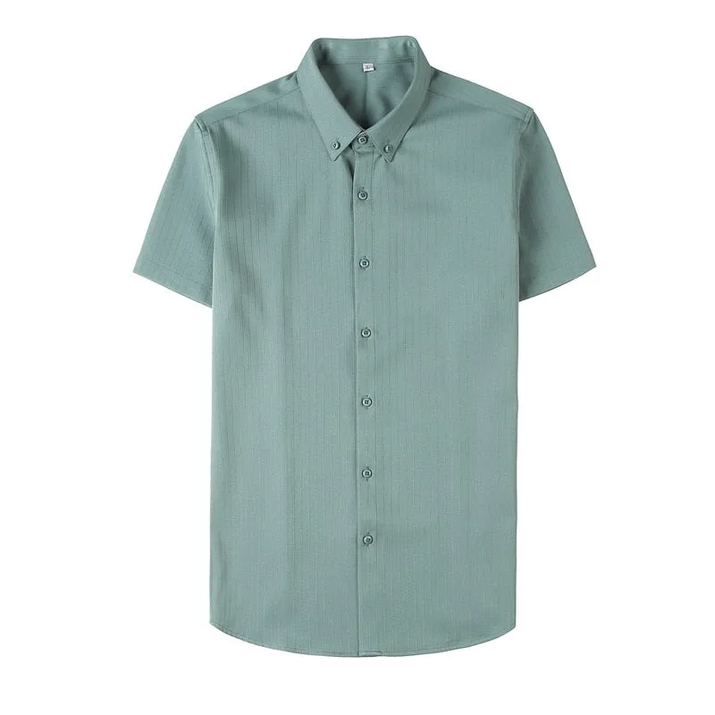 Smart Casual Vertical Stripes Decorated Monocolor Shirt