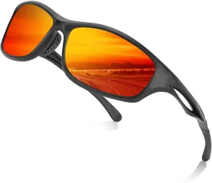 Sports Polarized Sunglasses for Men and Women, UV400 Protection Wrap-around Sports Sunglasses for Driving Fishing Cycling Red Lens