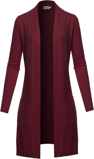 STARJJ Womens Soft Stetchy Knit Longline Open Front Sweater Cardigan with Pockets (S-3X)