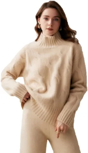 Thick Turtleneck Cashmere Sweater for Women Knitwear with Slits On Both Sides Loose Autumn Winter Sweater