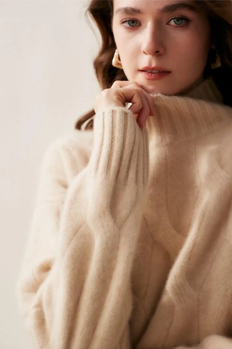 Thick Turtleneck Cashmere Sweater for Women Knitwear with Slits On Both Sides Loose Autumn Winter Sweater