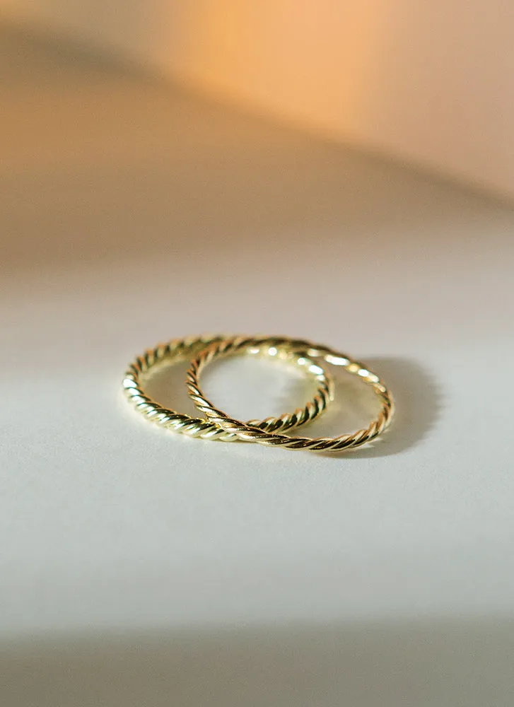 Torsion stacking ring thin and thick 14k gold