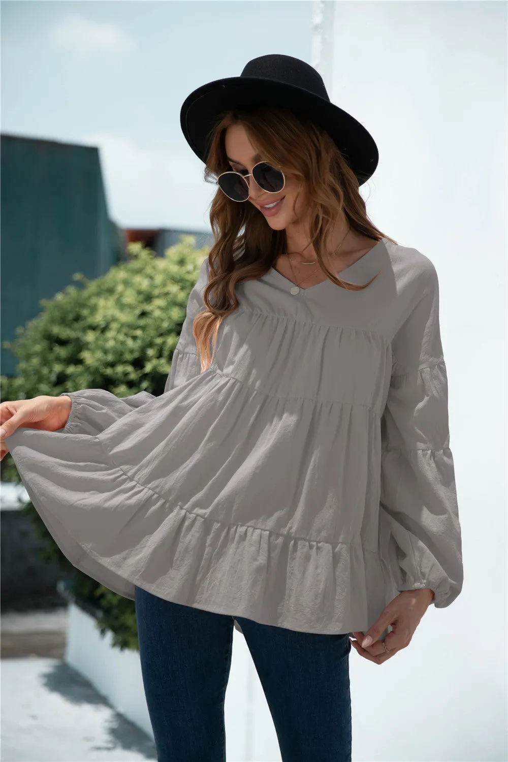 V-Neck Transitional Gathered Blouse