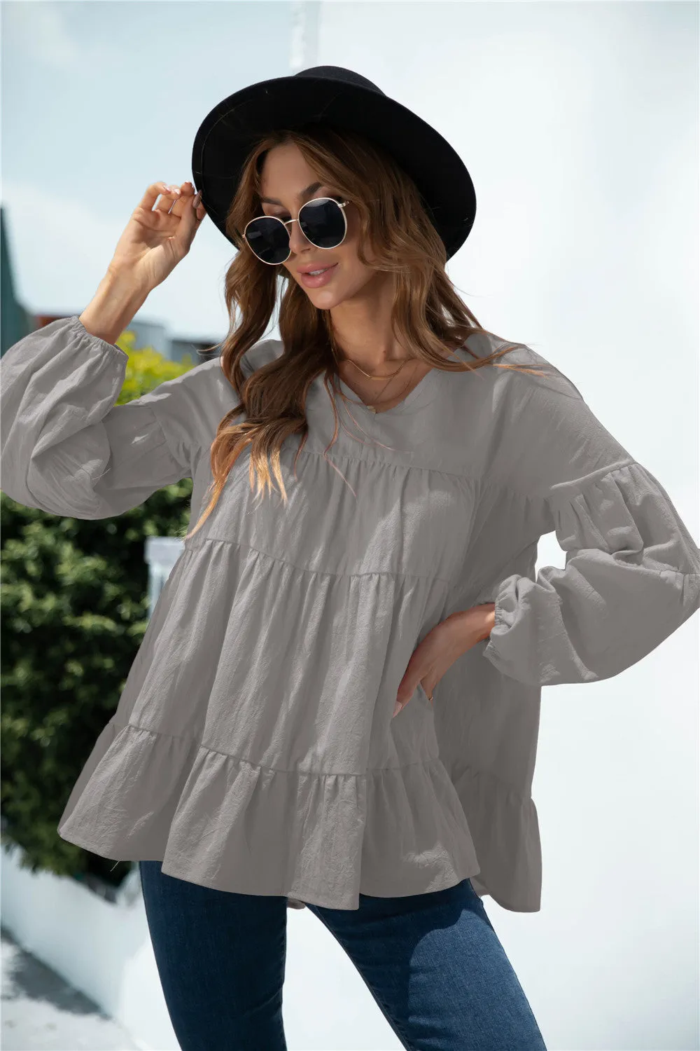 V-Neck Transitional Gathered Blouse