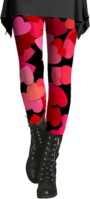 Valentines Plus Size Leggings for Women Valentine Tights Plus Size Love Heart Pattern Tights Plus Size