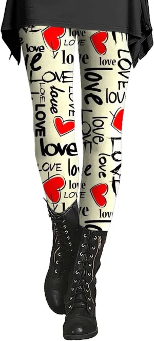 Valentines Plus Size Leggings for Women Valentine Tights Plus Size Love Heart Pattern Tights Plus Size