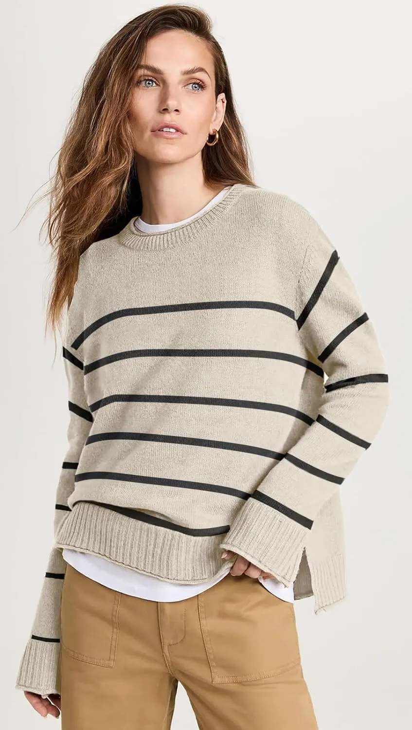 Women's Casual Long Sleeve Crew Neck Loose Knit Pullover Sweater Jumper Top