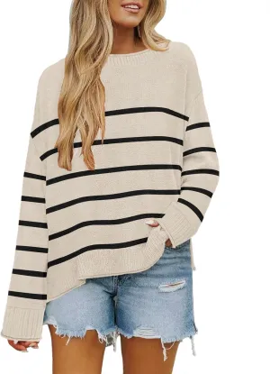 Women's Casual Long Sleeve Crew Neck Loose Knit Pullover Sweater Jumper Top