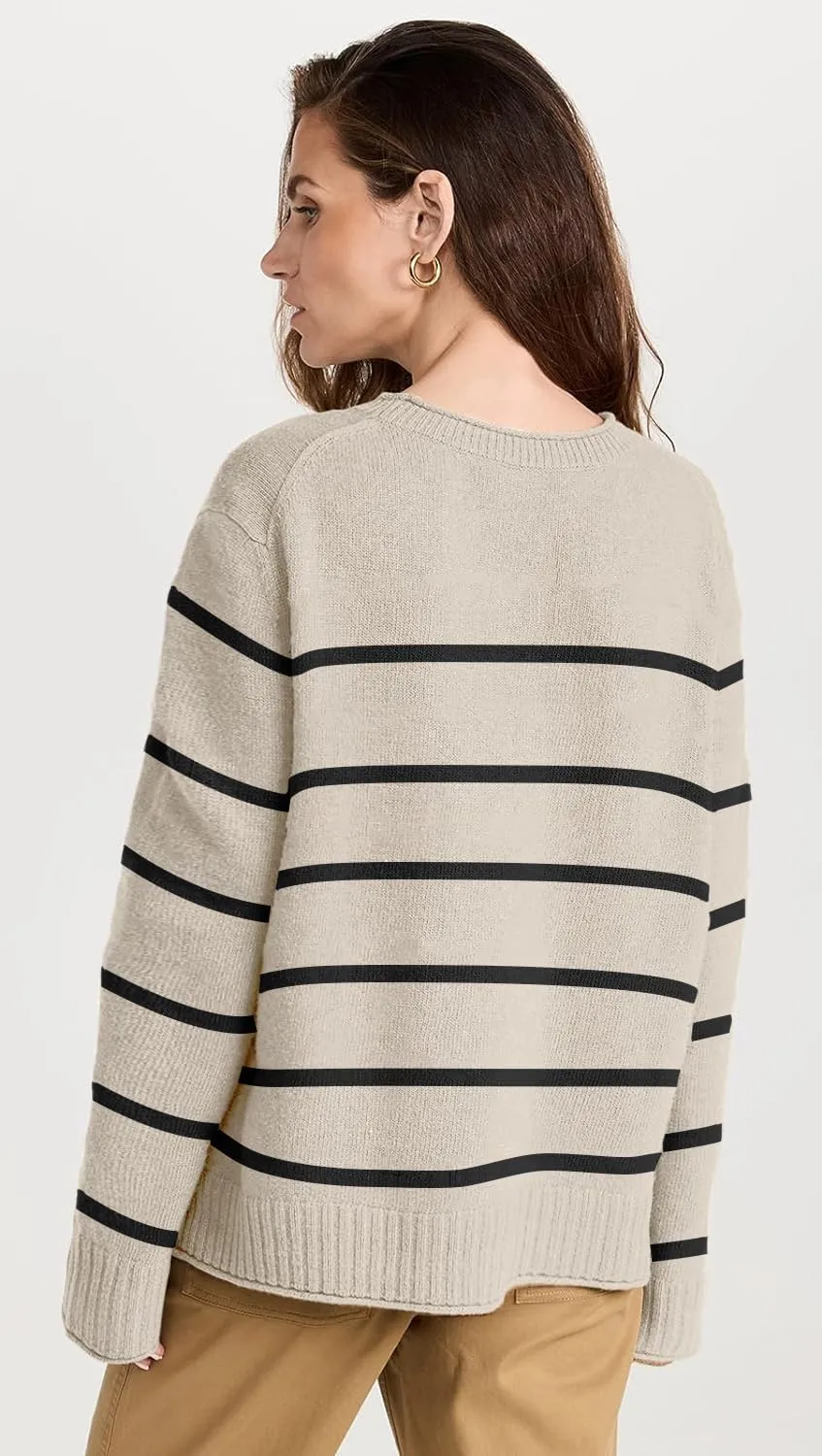 Women's Casual Long Sleeve Crew Neck Loose Knit Pullover Sweater Jumper Top