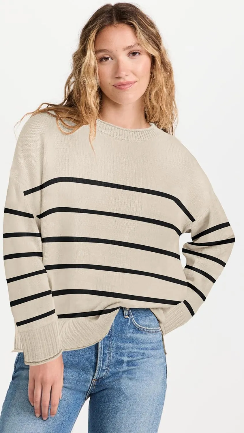 Women's Casual Long Sleeve Crew Neck Loose Knit Pullover Sweater Jumper Top