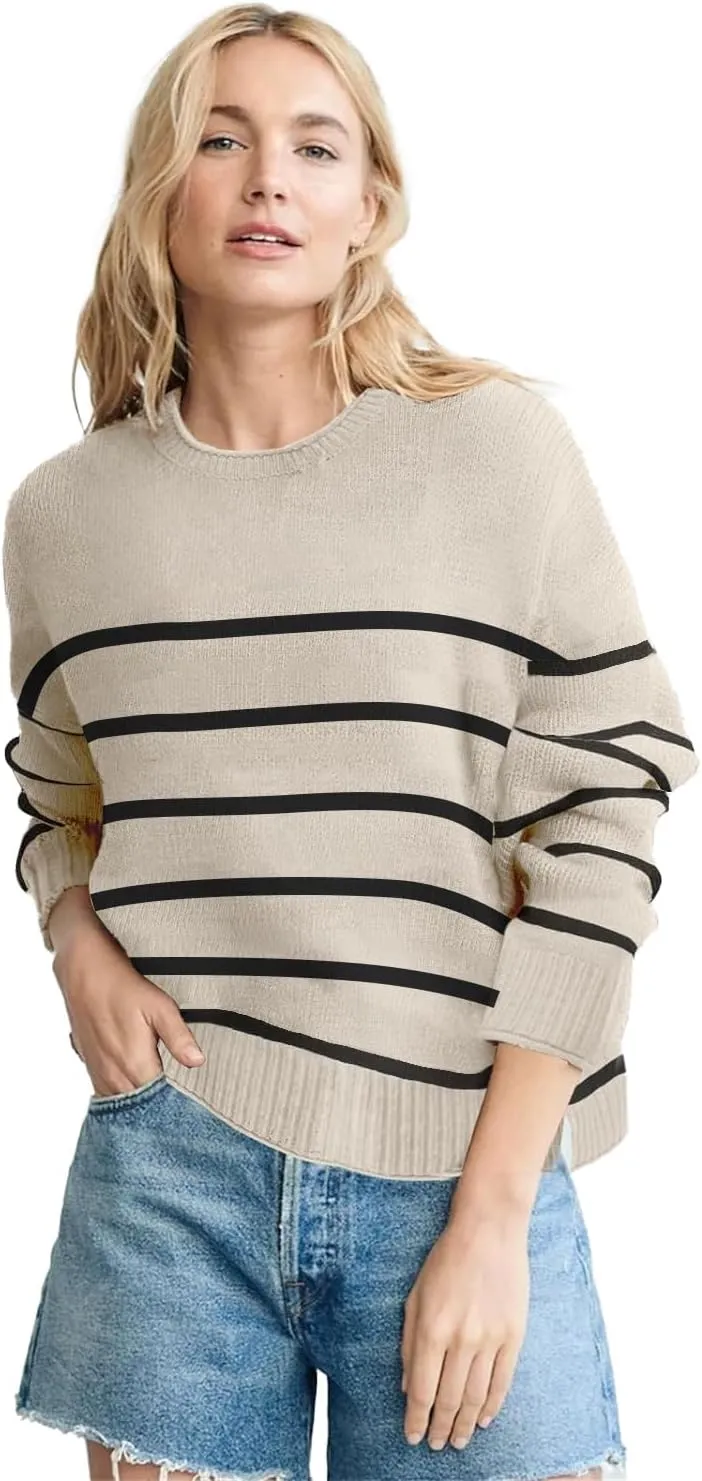 Women's Casual Long Sleeve Crew Neck Loose Knit Pullover Sweater Jumper Top