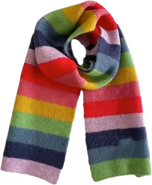 Women's Rainbow Striped Wool Scarf - Warm Short Scarf for Winter