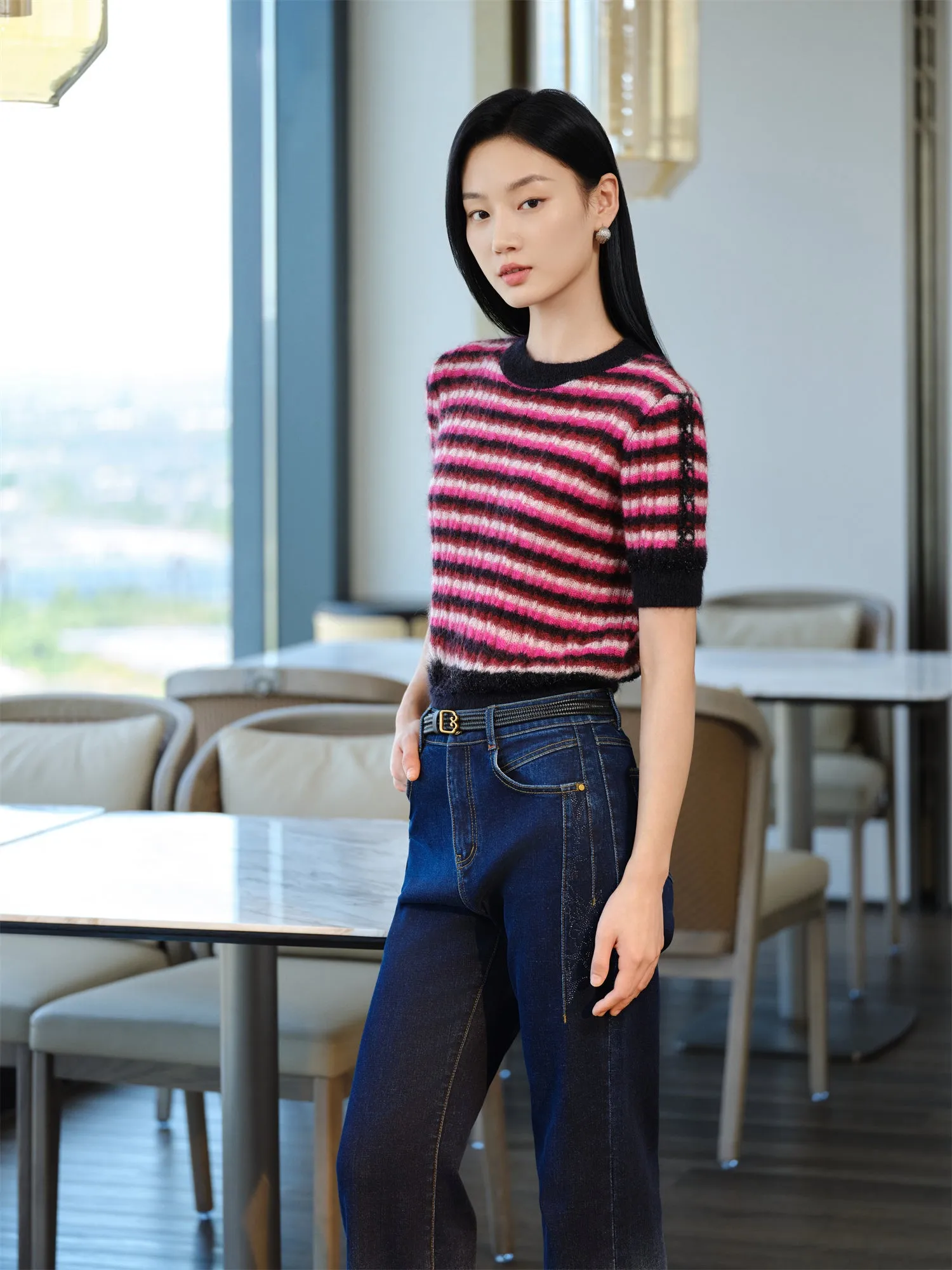 YAYING Mohair Striped Knit Sweater