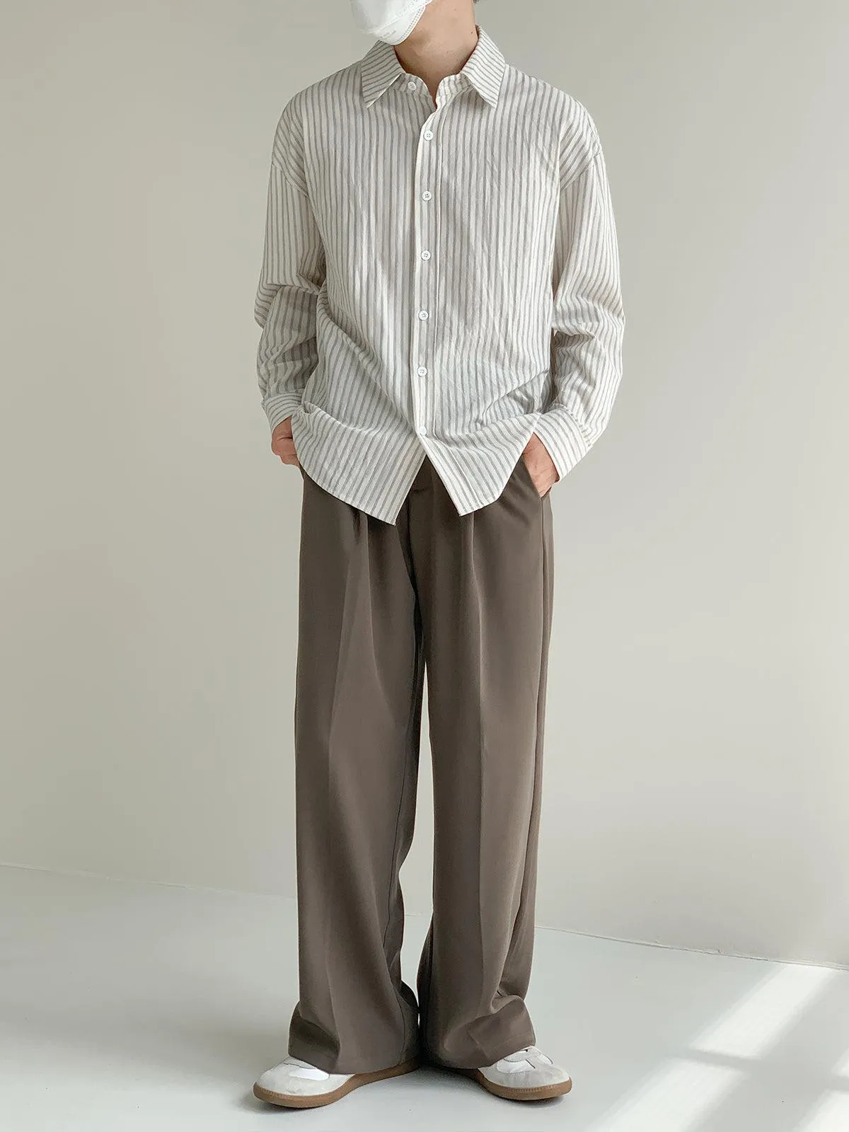 Zhou Thin Vertical Stripes Long Sleeve Shirt