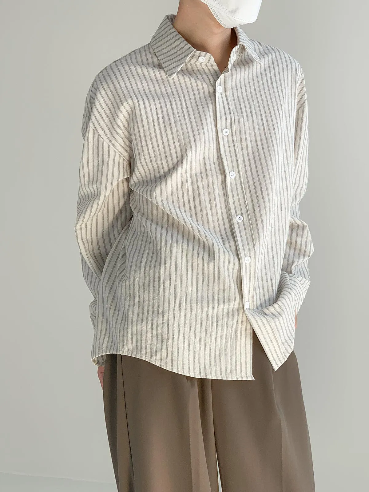 Zhou Thin Vertical Stripes Long Sleeve Shirt