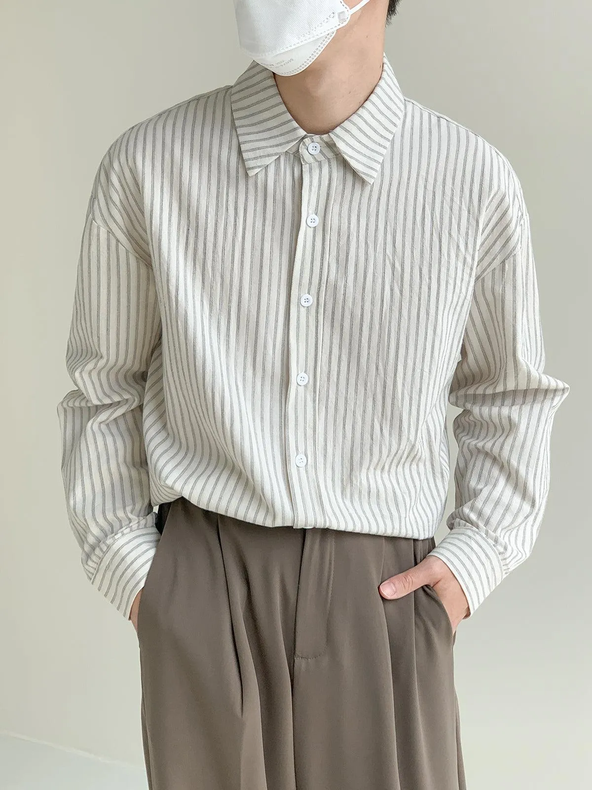Zhou Thin Vertical Stripes Long Sleeve Shirt